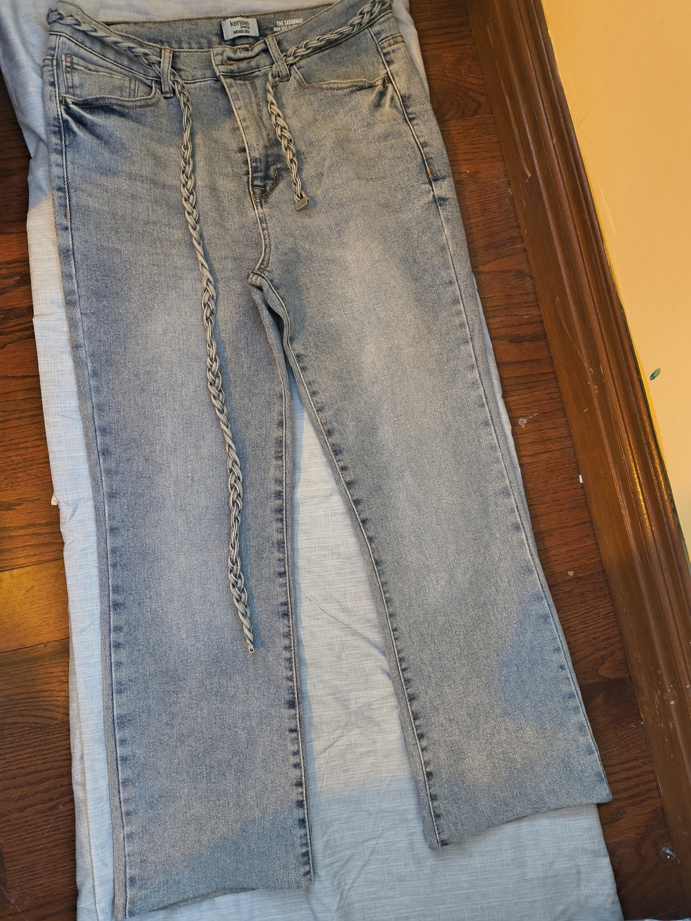 Kensie Light Blue Flare Jeans with Braided Drawstring